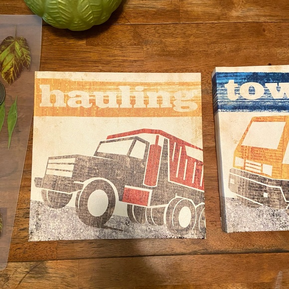 Construction Trucks Tow Lifting Haul Trucks Canvas Wall Hangings Set Of 3 - Picture 6 of 8